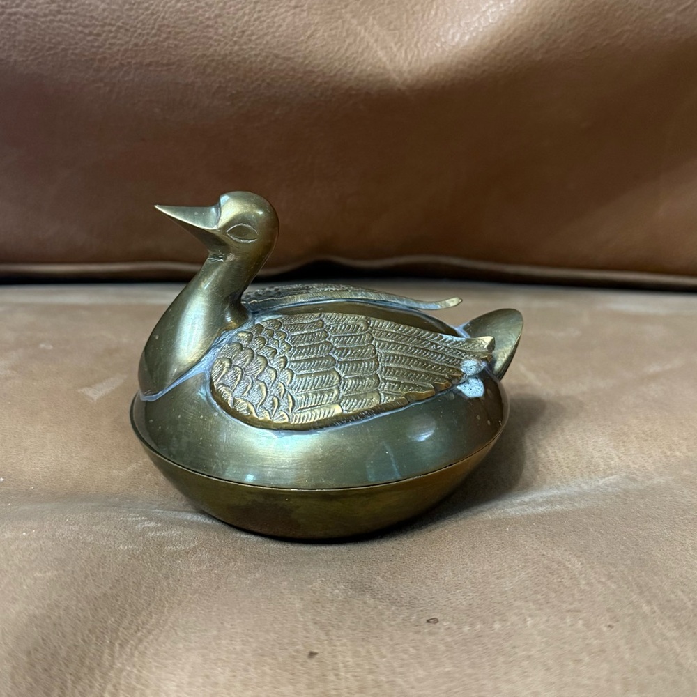 Vintage Solid Brass Duck Trinket Box Home Decor Compote Mid-century Modern MCM